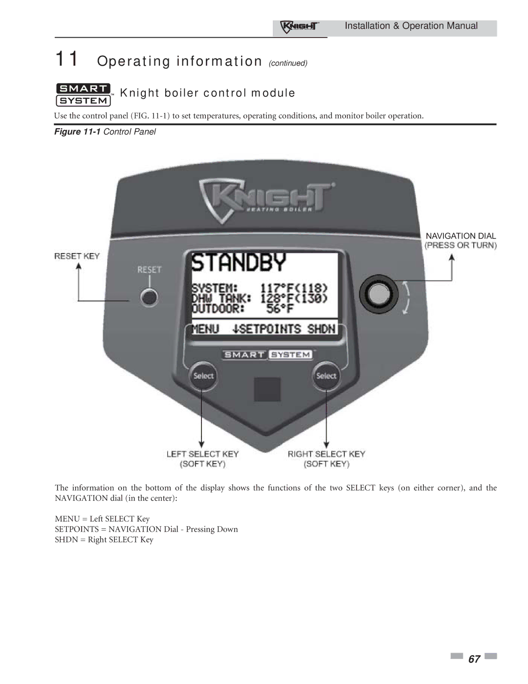 Lochinvar 81 - 286 operation manual Knight boiler control module, Navigation Dial 