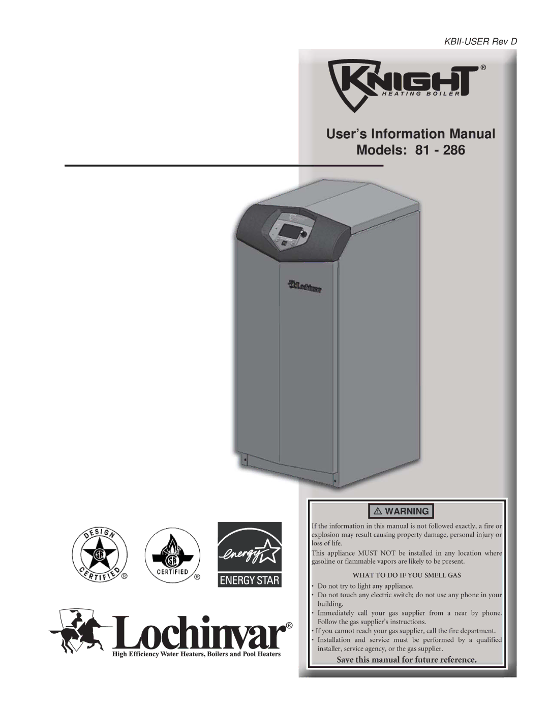 Lochinvar 81 - 286 manual User’s Information Manual Models 81 