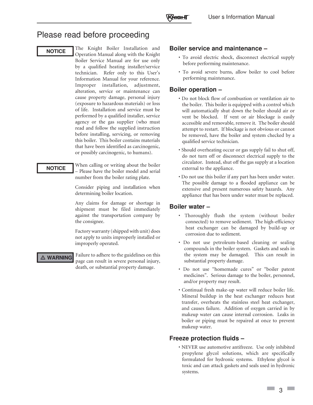 Lochinvar 81 - 286 manual Please read before proceeding, Boiler service and maintenance 