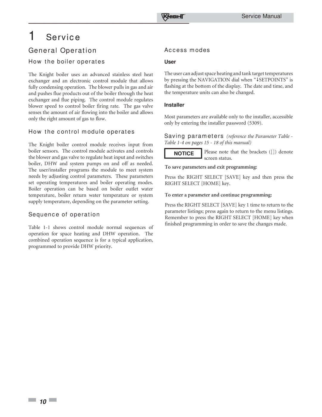 Lochinvar 81-286 General Operation, How the boiler operates, How the control module operates, Sequence of operation 