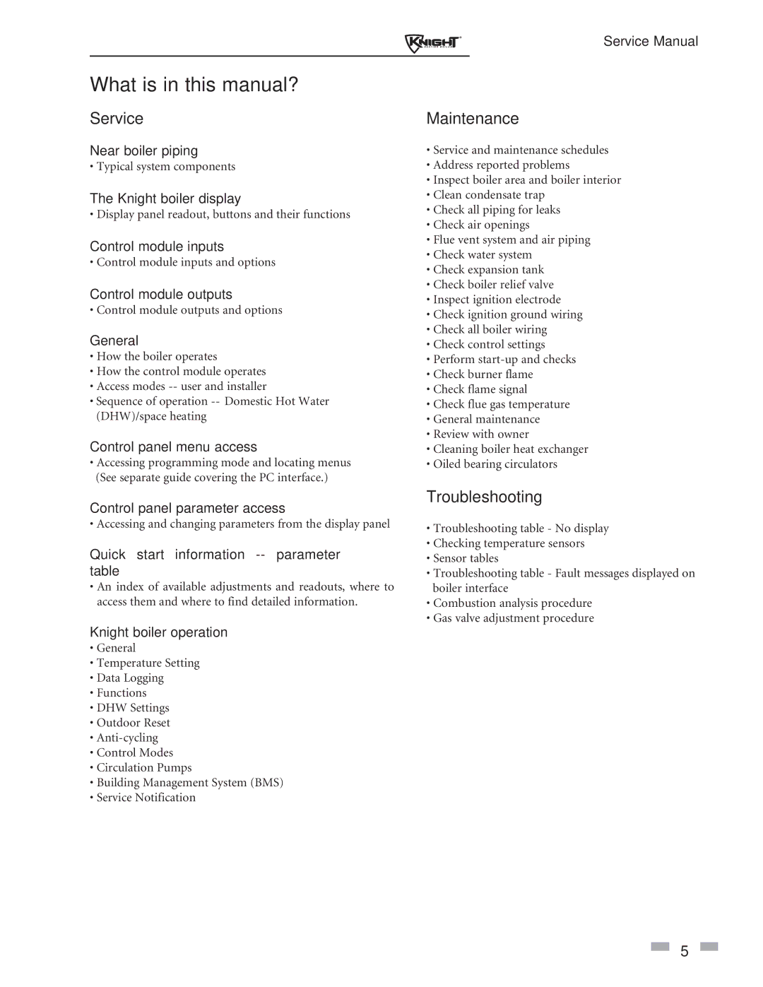 Lochinvar 81-286 service manual What is in this manual?, Service, Maintenance, Troubleshooting 