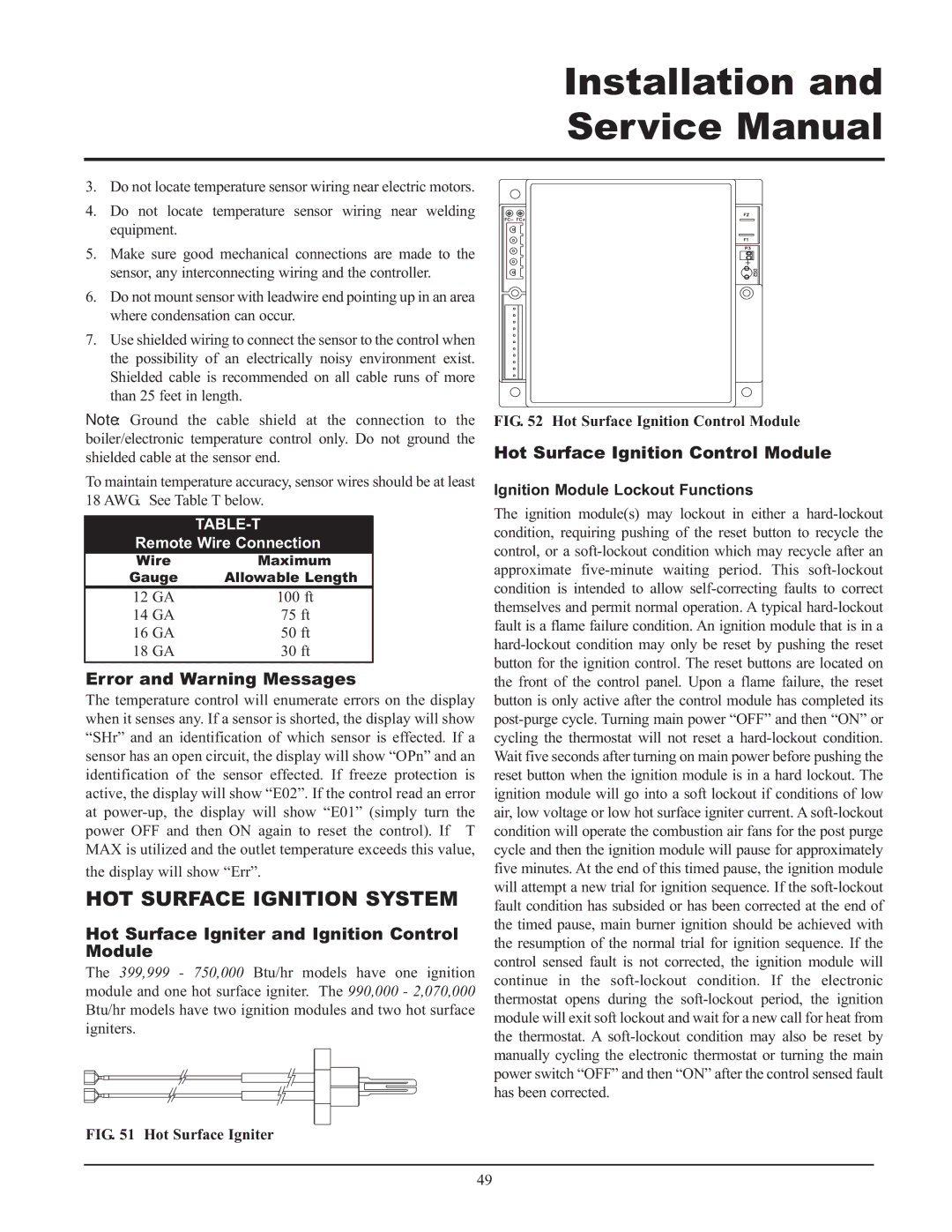 Lochinvar CF-CH(E)-i&s-08 HOT Surface Ignition System, Error and Warning Messages, Hot Surface Ignition Control Module 