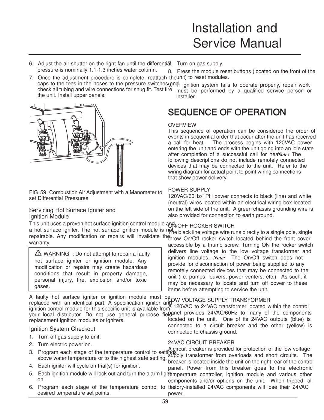 Lochinvar 399, 999 - 750, CF-CH(E)-i&s-08 Servicing Hot Surface Igniter and Ignition Module, Ignition System Checkout 