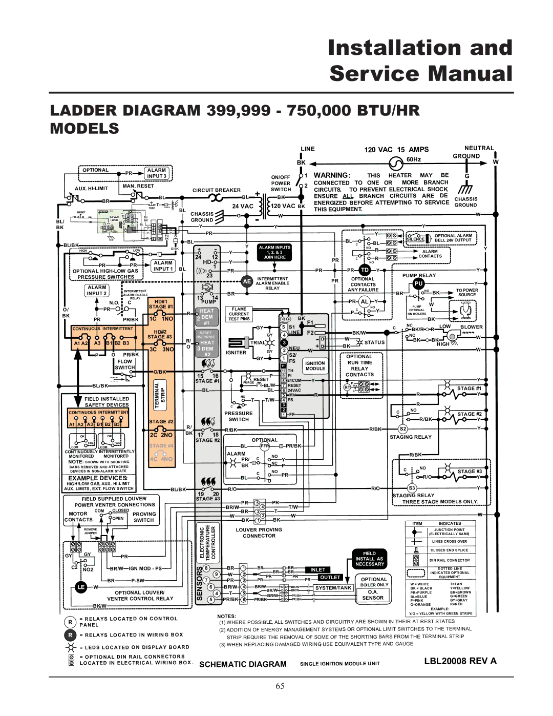 Lochinvar 999 - 750, CF-CH(E)-i&s-08 service manual Ladder Diagram 399,999 750,000 BTU/HR Models 