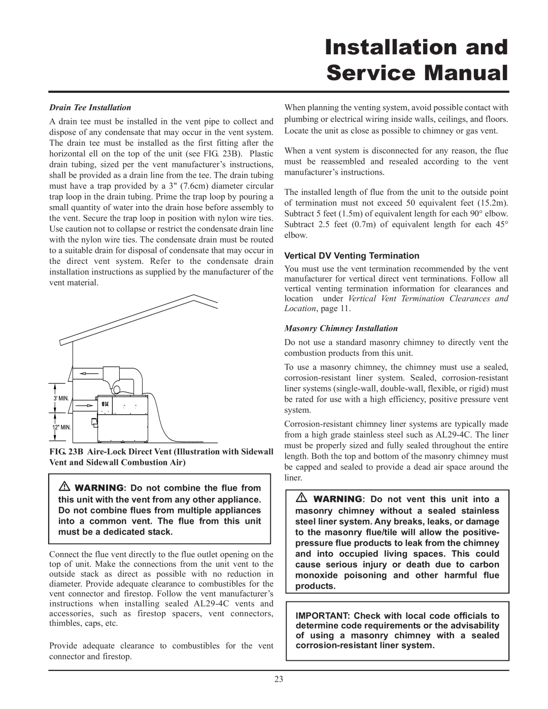 Lochinvar 399, 999 - 750 Vertical DV Venting Termination, Installation and Service Manual, Drain Tee Installation 