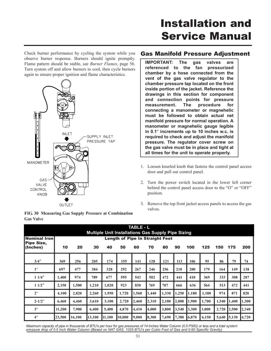 Lochinvar CF-CH(E)-i&s-08, 399 Gas Manifold Pressure Adjustment, Measuring Gas Supply Pressure at Combination Gas Valve 