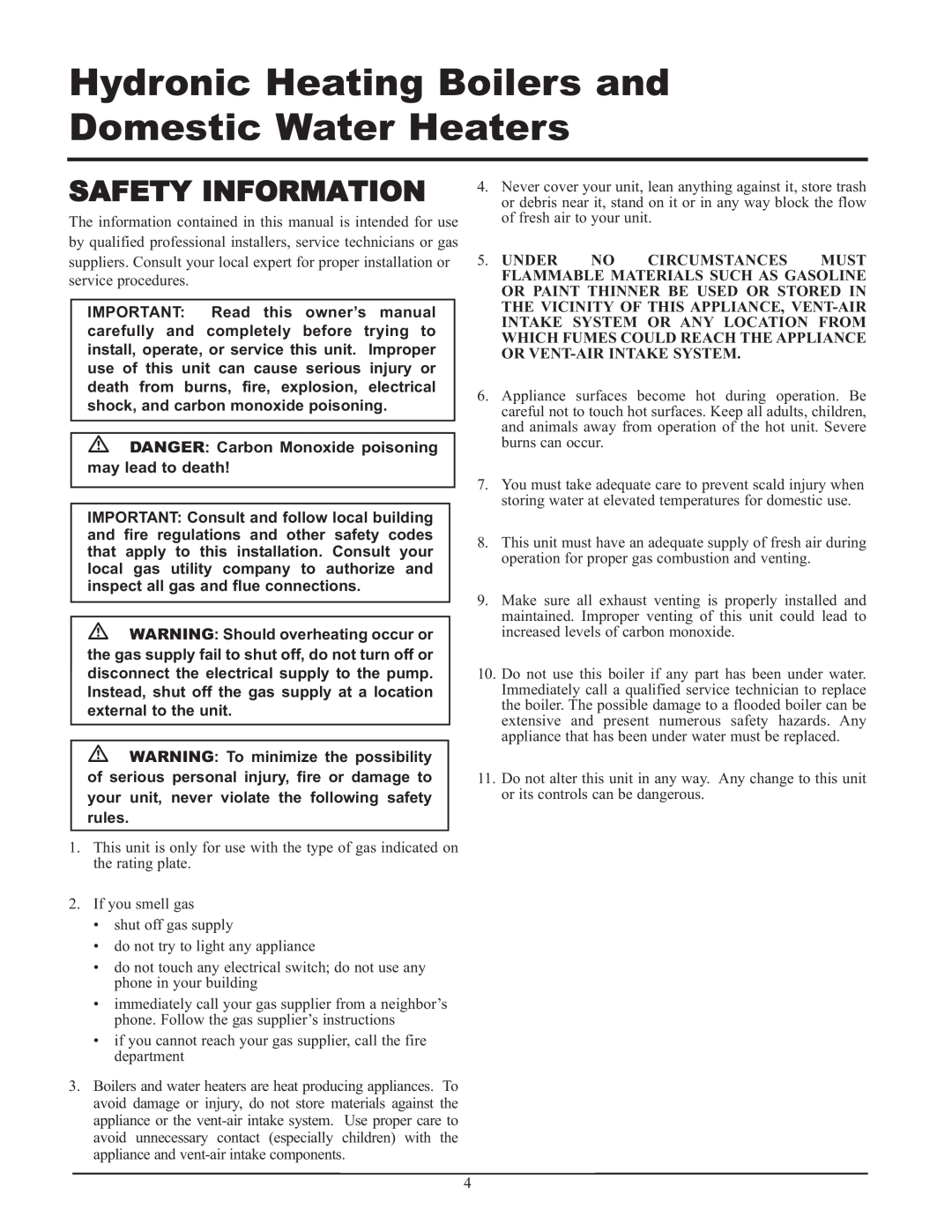 Lochinvar CF-CH(E)-i&s-08, 999 - 750, 399 Safety Information, DANGER Carbon Monoxide poisoning may lead to death 