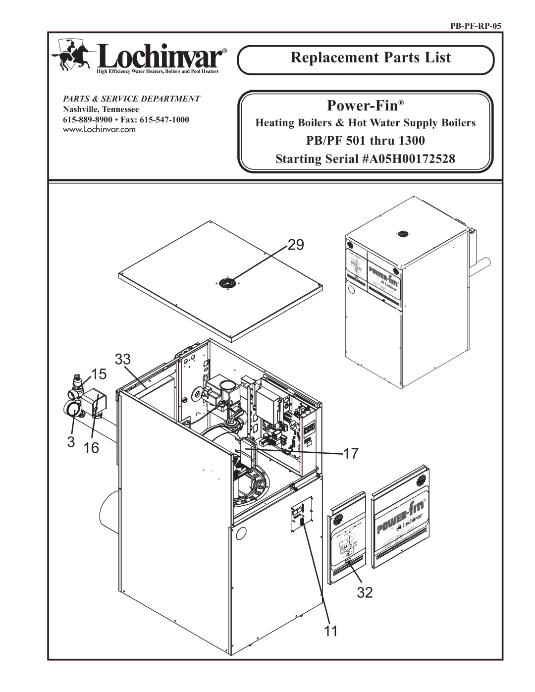 Lochinvar A05H00172528 manual Replacement Parts List 