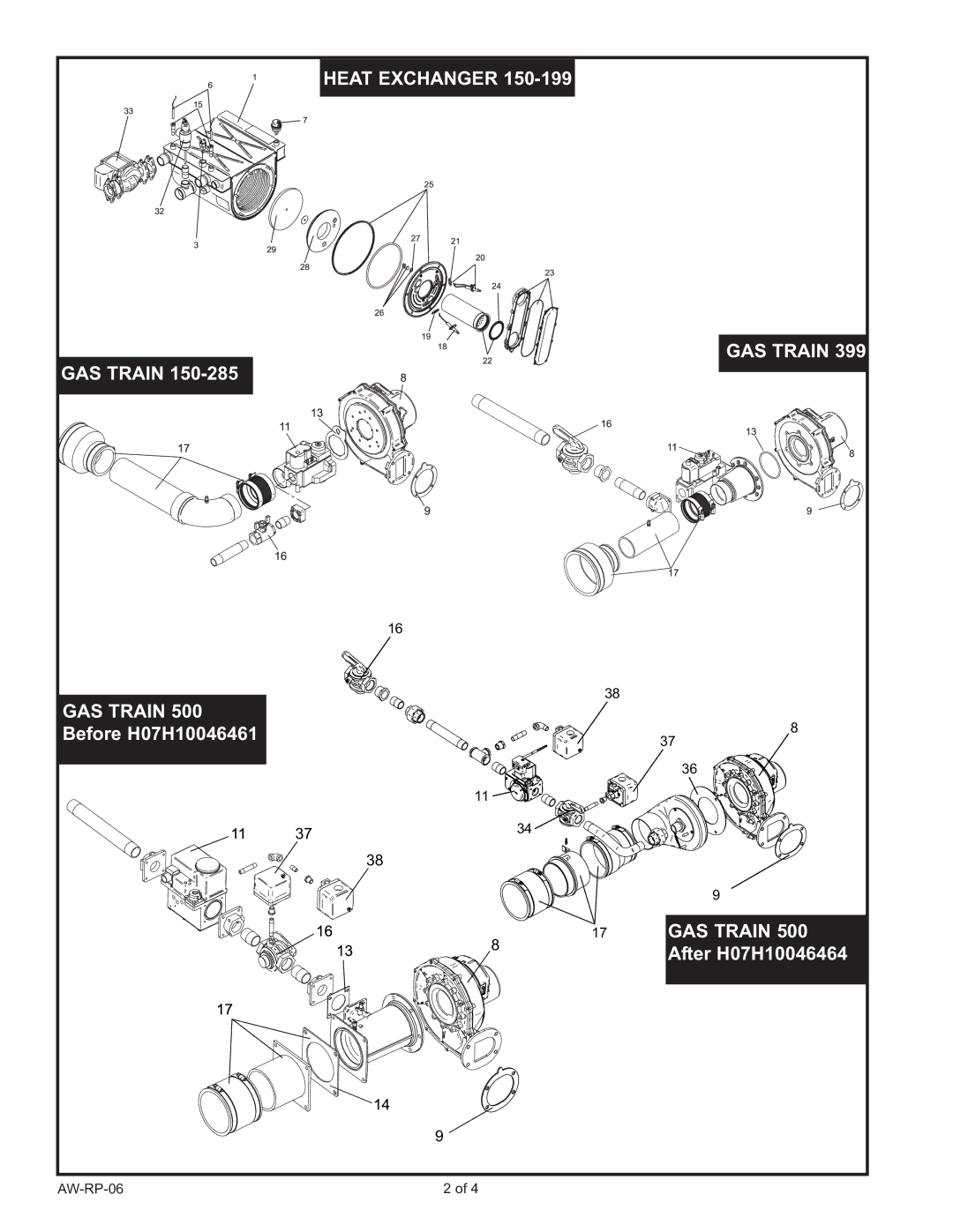 Lochinvar AW 150 thru 500 manual Heat Exchanger GAS Train 