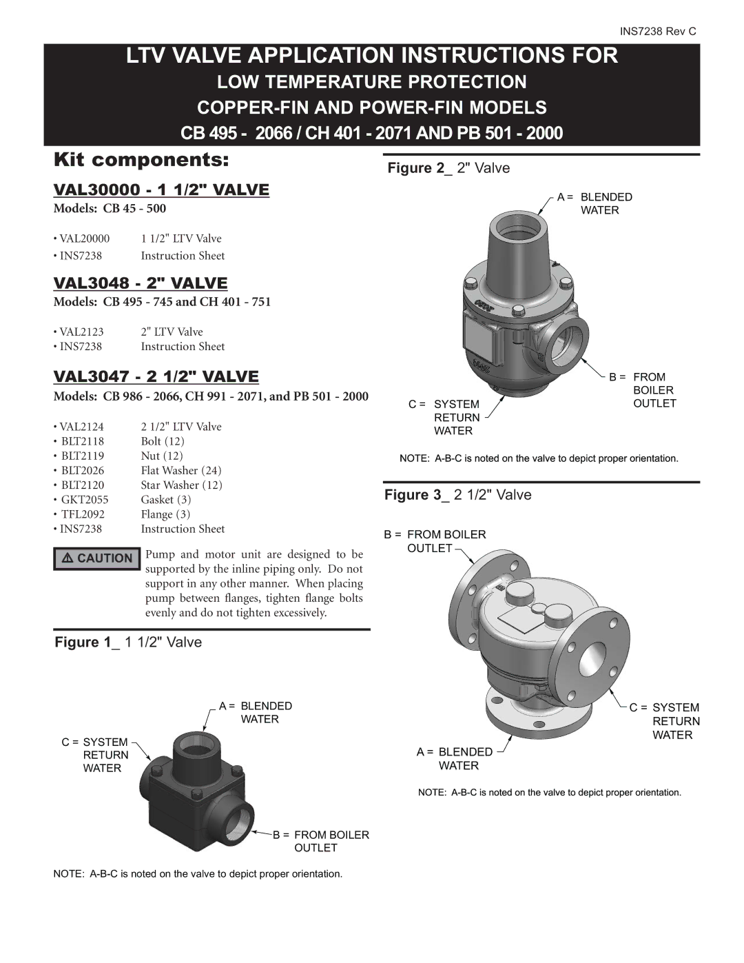 Lochinvar BLT2119, BLT2026, BLT2118, VAL2123 instruction sheet LTV Valve Application Instructions for, Kit components 