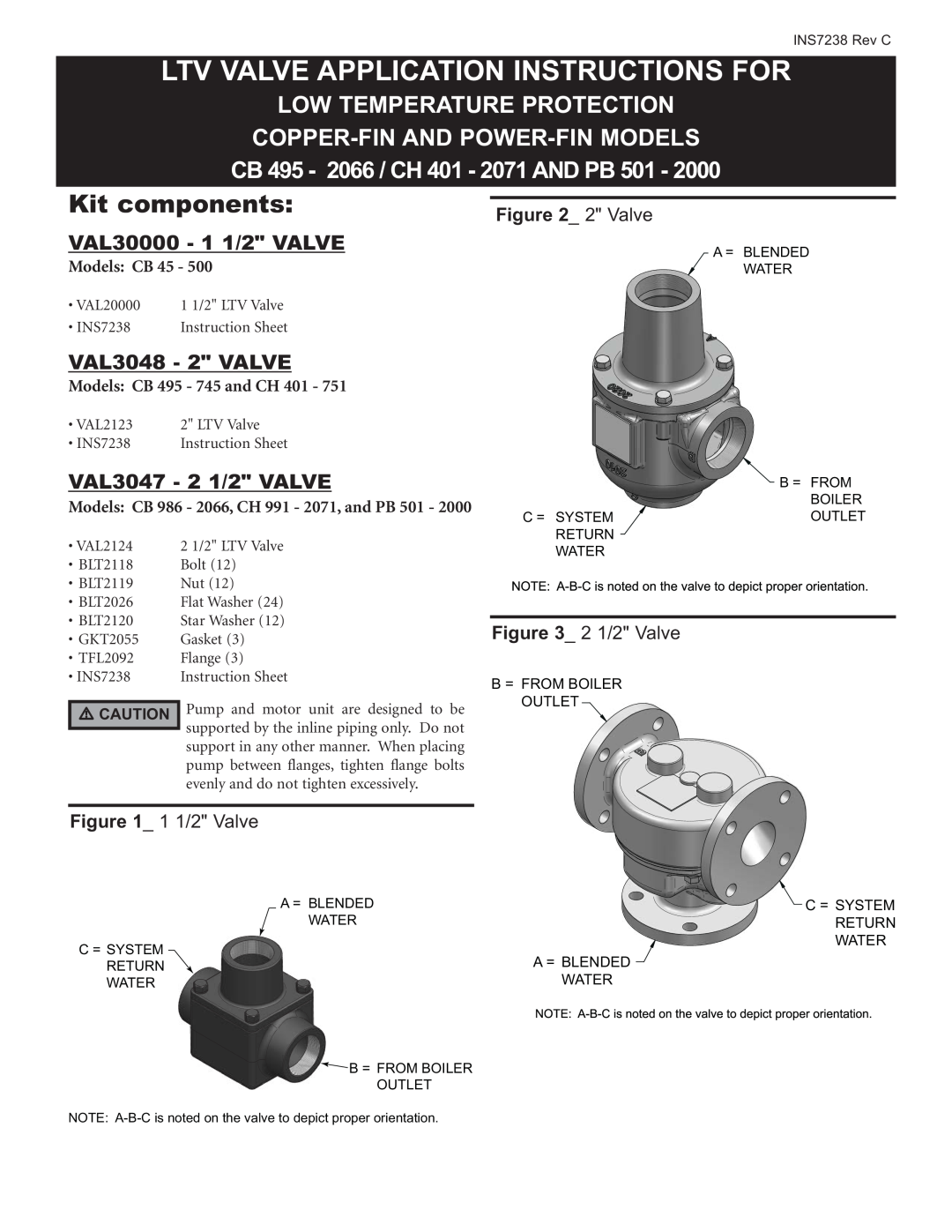 Lochinvar BLT2119 instruction sheet Kit components, Ltv Valve Application Instructions For, Low Temperature Protection 
