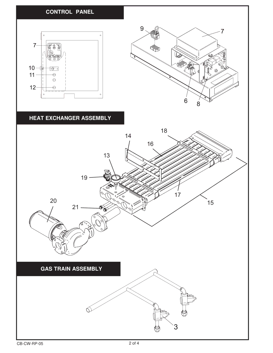 Lochinvar CB--CW 495 -745 manual Control Panel Heat Exchanger Assembly GAS Train Assembly 