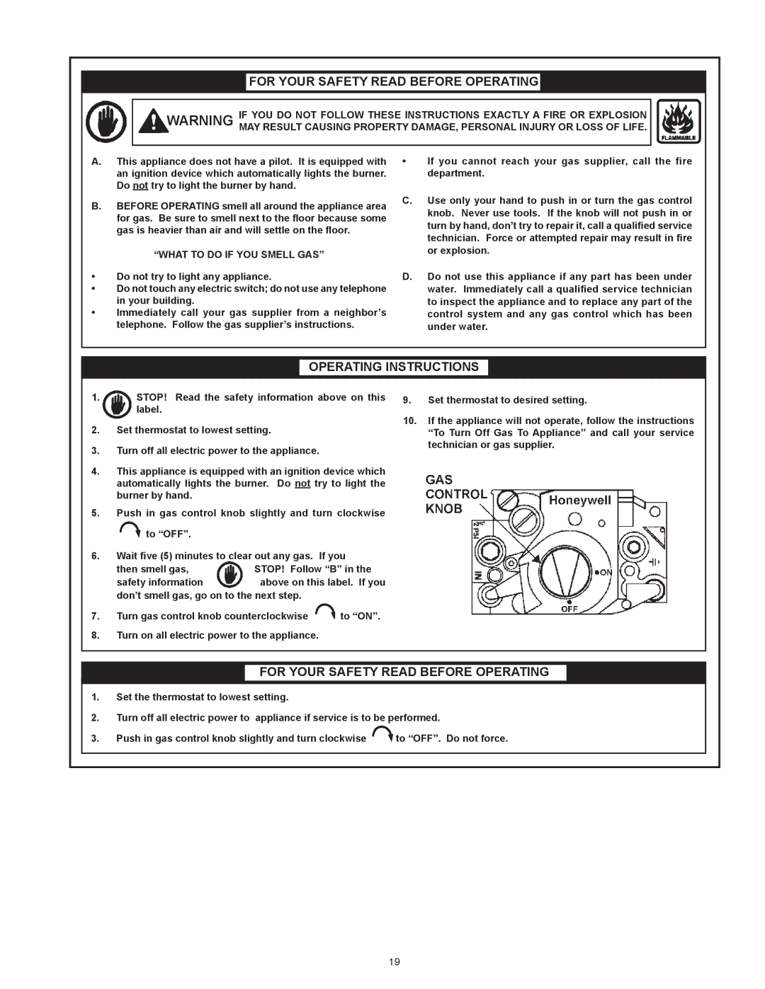 Lochinvar CG150, CG200 warranty For Your Safety Read Before Operating, What to do if YOU Smell GAS 