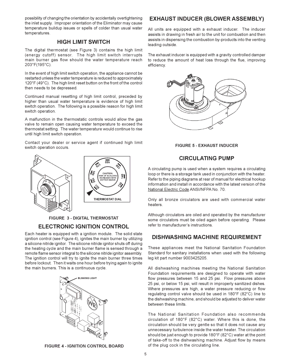 Lochinvar CG150, CG200 High Limit Switch, Exhaust Inducer Blower Assembly, Electronic Ignition Control, Circulating Pump 