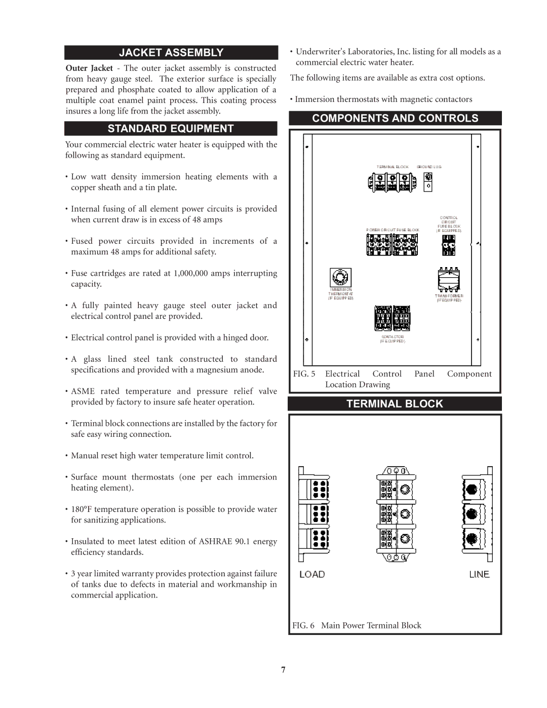 Lochinvar Commercial Electric Water Heaters Jacket Assembly, Standard Equipment, Components and Controls, Terminal Block 