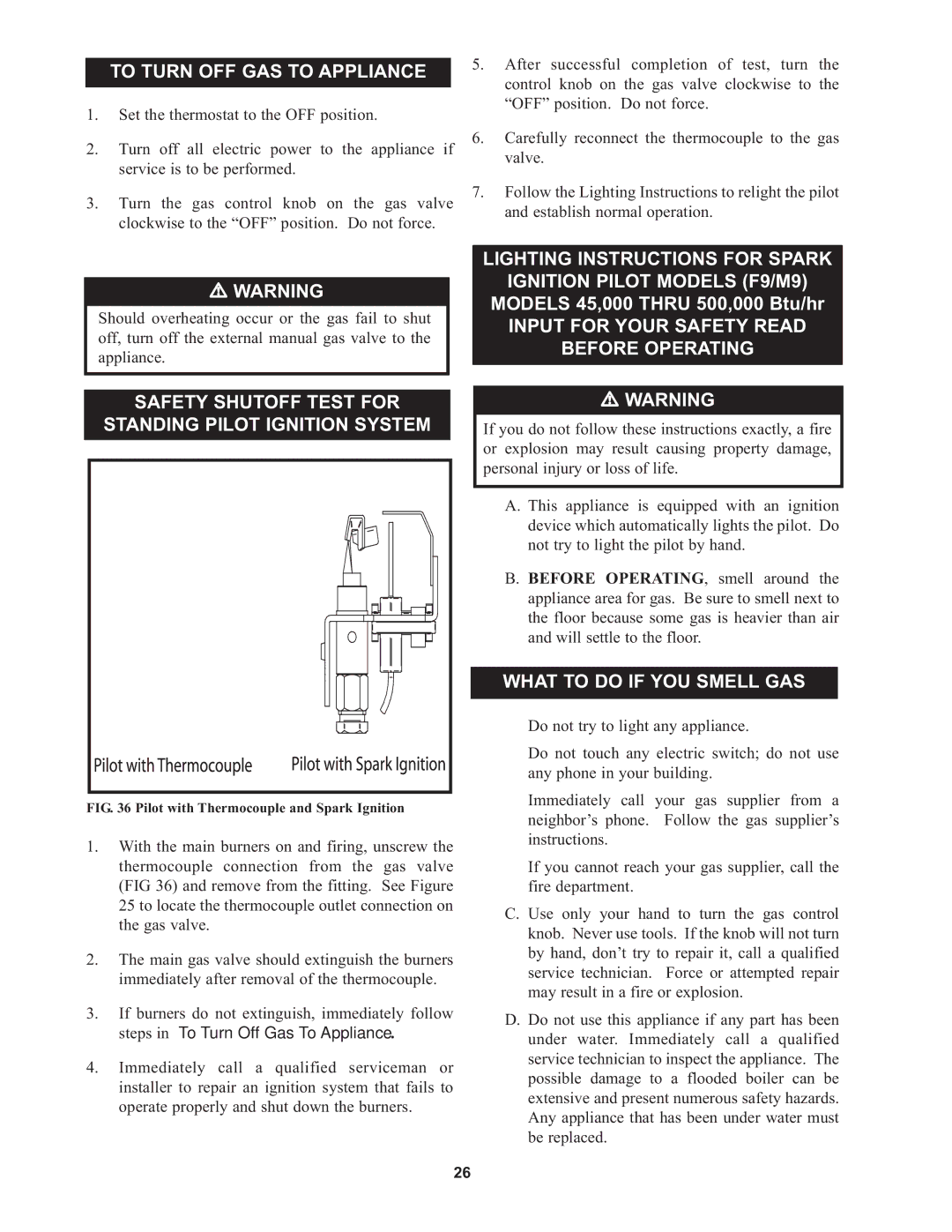 Lochinvar 45, CP-5M-4/08, RSB-i&s-05 To Turn OFF GAS to Appliance, Safety Shutoff Test for Standing Pilot Ignition System 