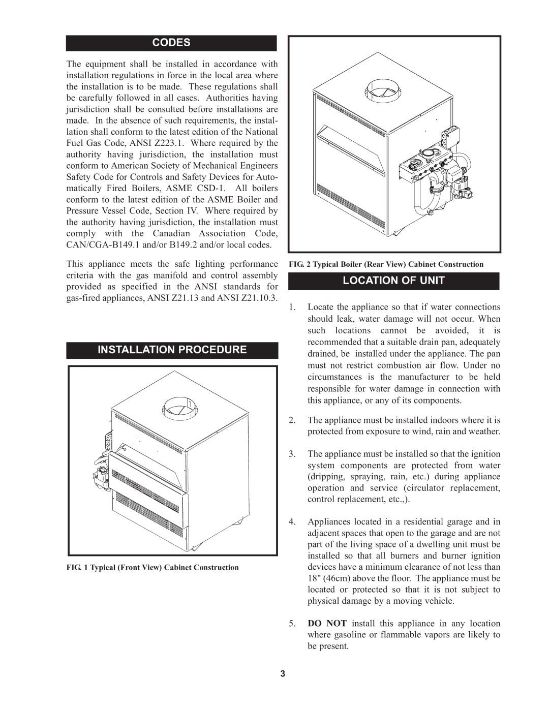 Lochinvar 000 - 500, CP-5M-4/08, 45, RSB-i&s-05, 000 Btu/hr warranty Codes, Installation Procedure, Location of Unit 