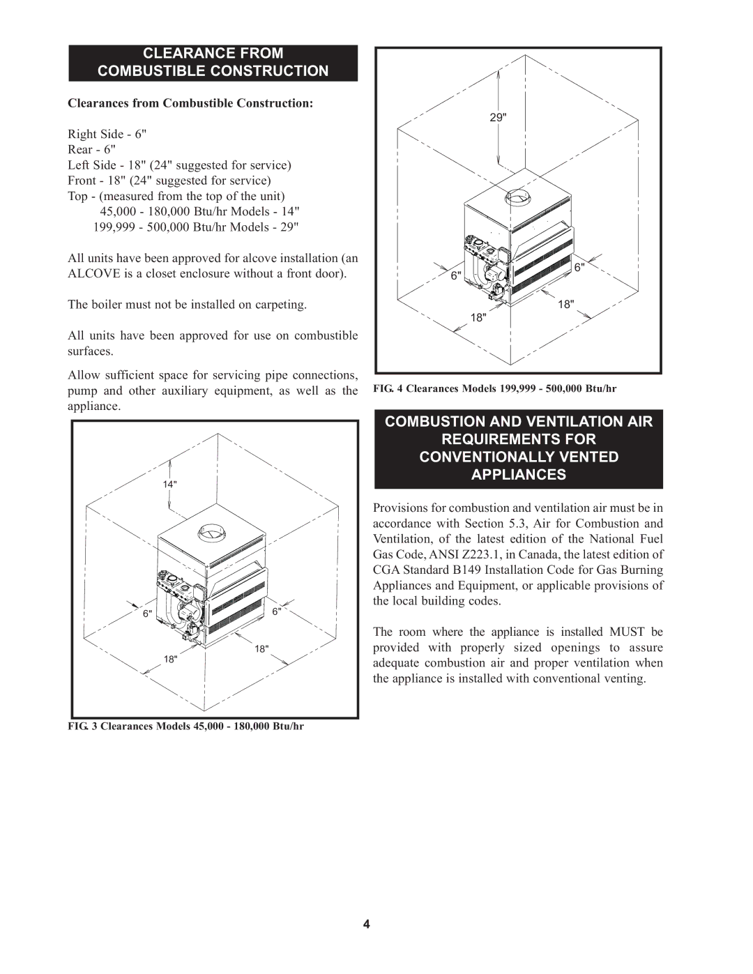 Lochinvar 000 Btu/hr, CP-5M-4/08, 45 Clearance from Combustible Construction, Clearances from Combustible Construction 