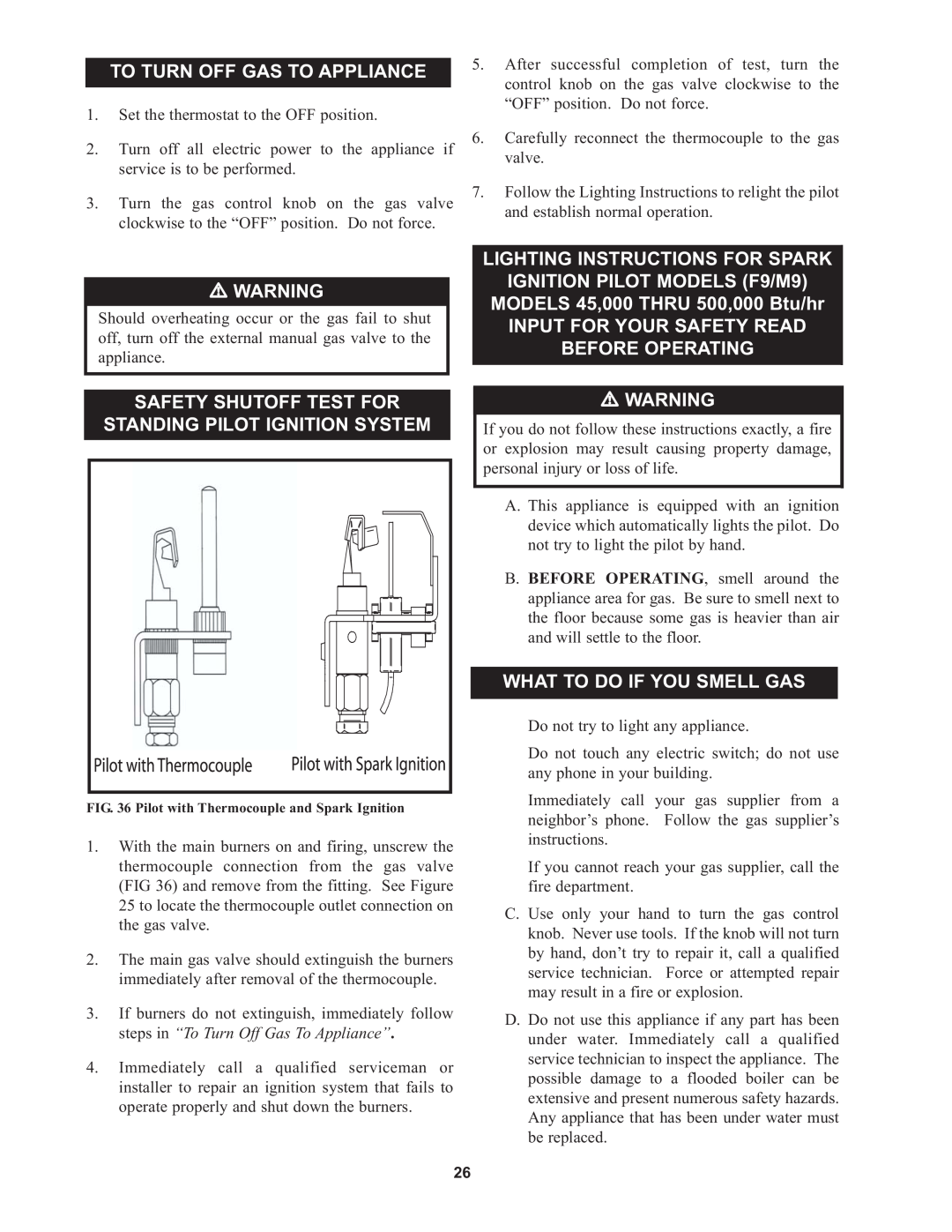 Lochinvar 45, CP-5M-4/08, RSB-i&s-05 To Turn Off Gas To Appliance, Safety Shutoff Test For, Standing Pilot Ignition System 