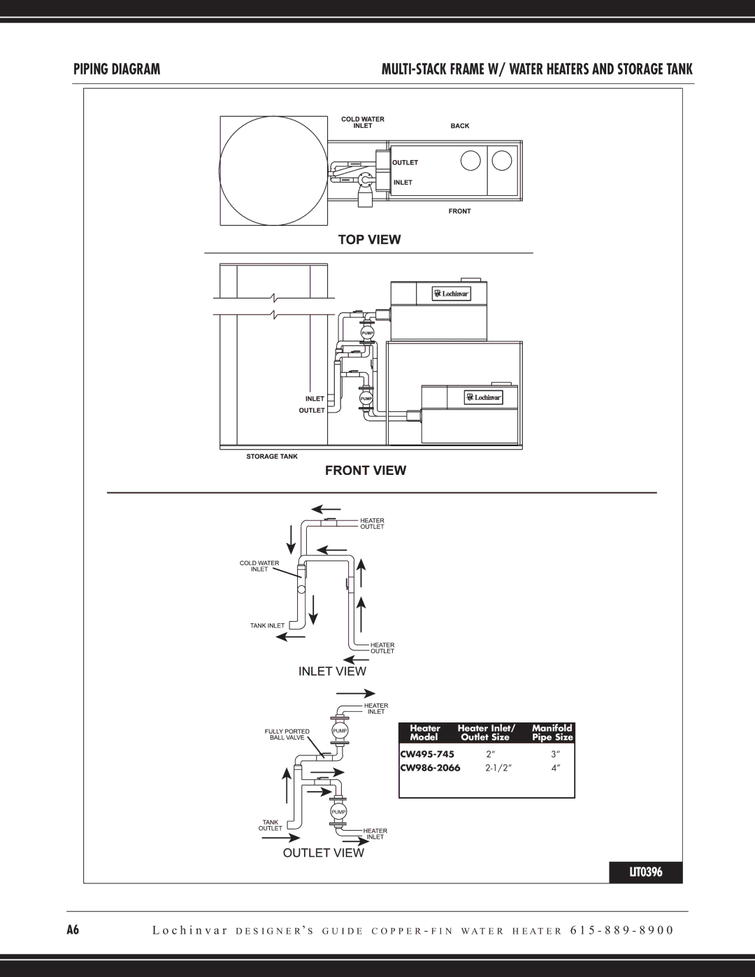 Lochinvar CW 745, CW 645 manual LIT0396, MULTI-STACK Frame W/ Water Heaters and Storage Tank 