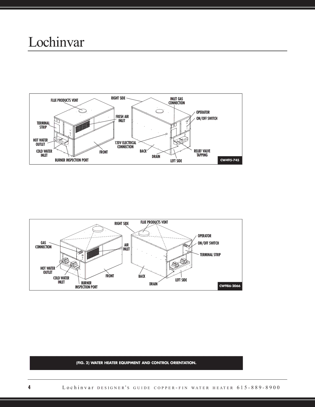 Lochinvar CW 745, CW 645 manual Flue Products Vent Right Side, HOT Water Outlet, Left Side, Burner 