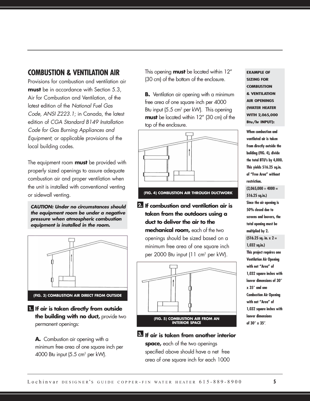 Lochinvar CW 645, CW 745 manual Combustion & Ventilation AIR 