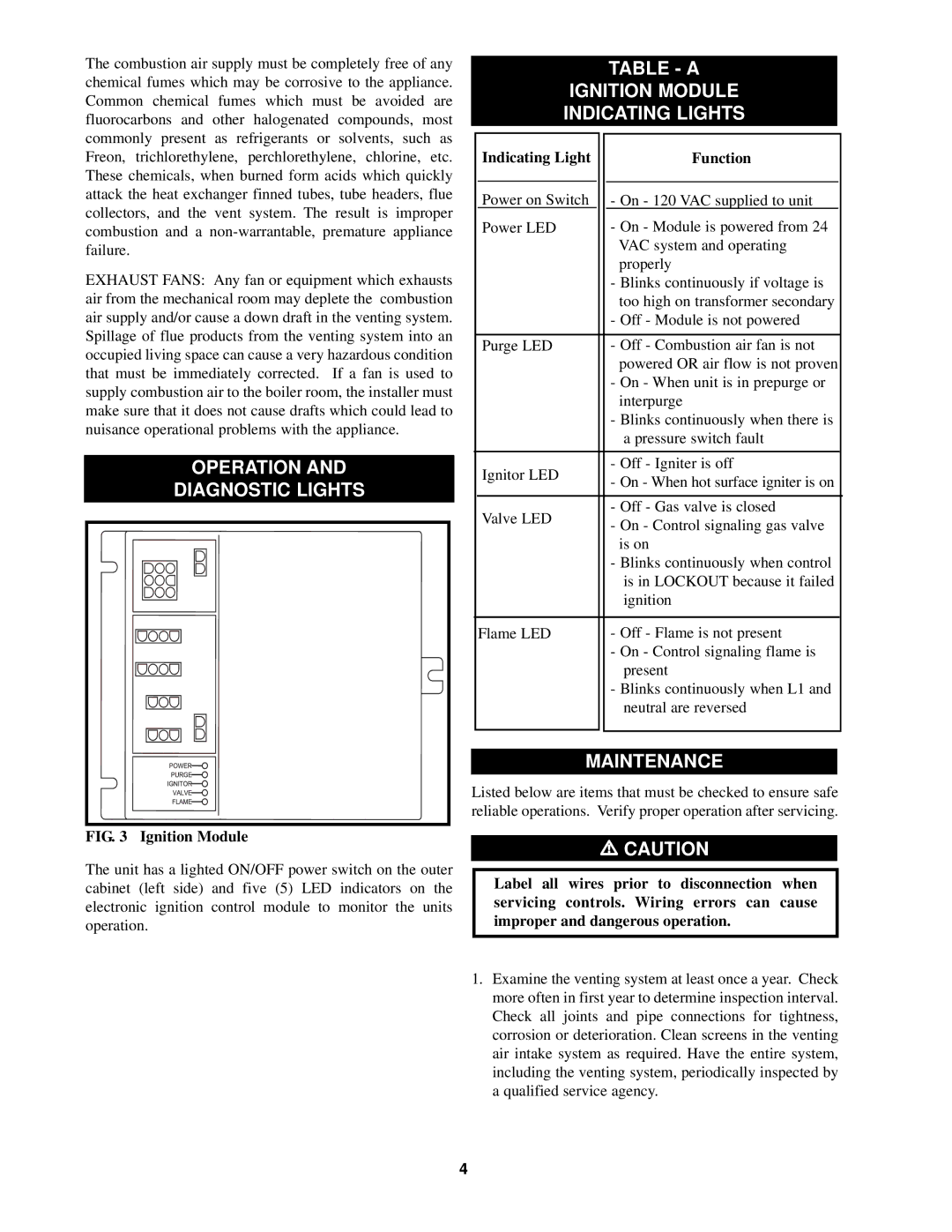 Lochinvar 150, EB-EWU-02, 000 - 300 installation manual Maintenance, Indicating Light Function 