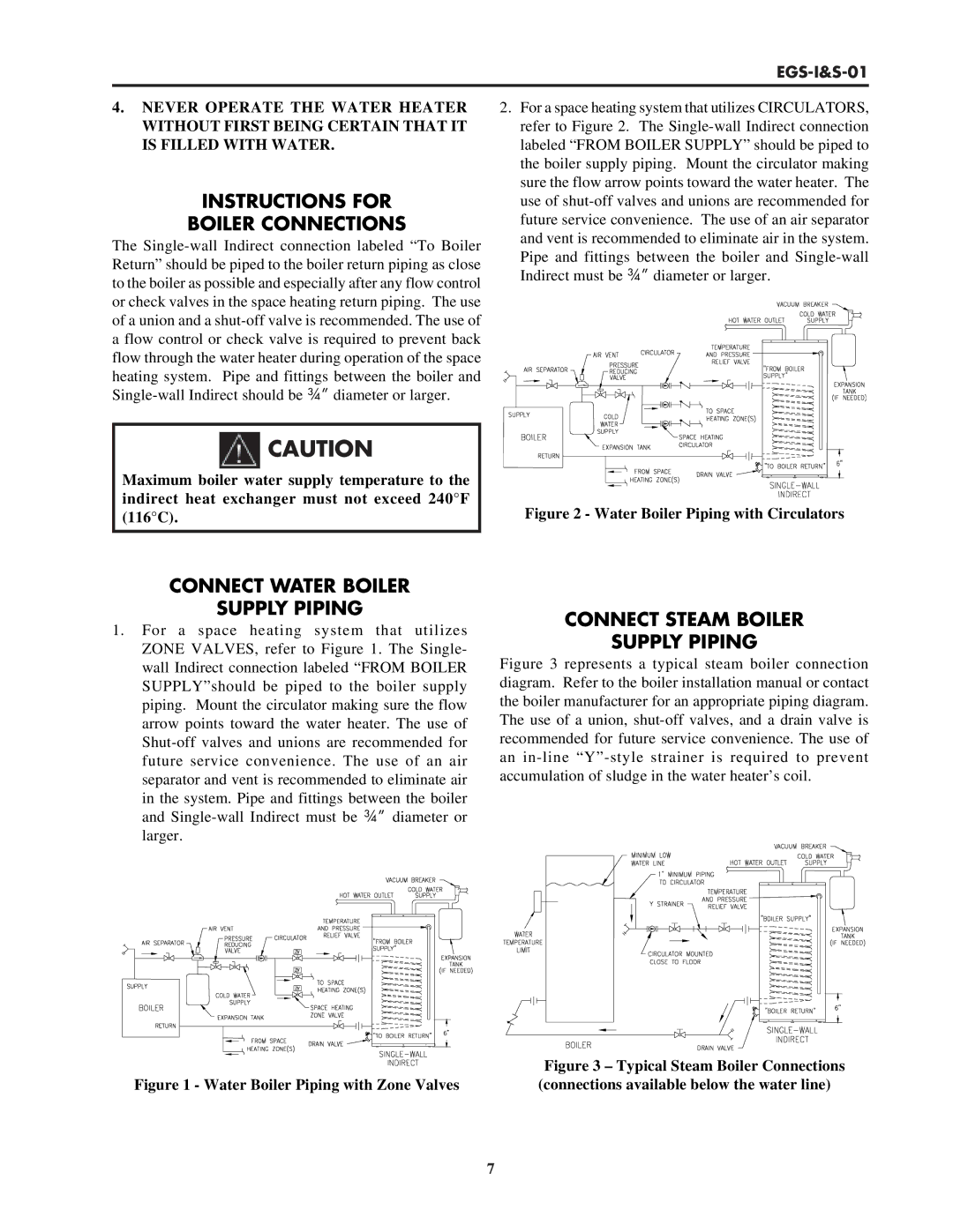 Lochinvar EGS-I&S-01 service manual Instructions for Boiler Connections, Connect Water Boiler Supply Piping 