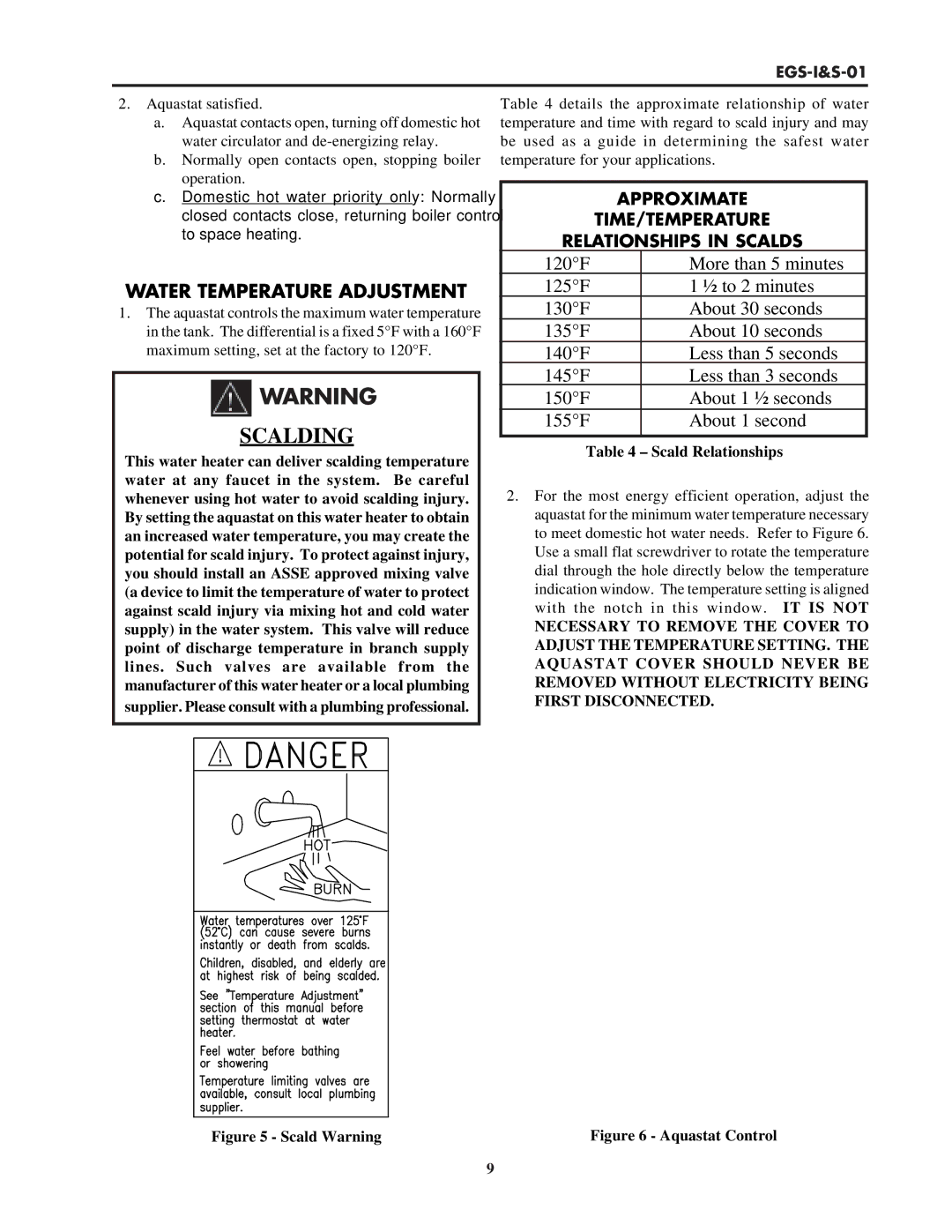 Lochinvar EGS-I&S-01 service manual Water Temperature Adjustment, Scald Relationships 