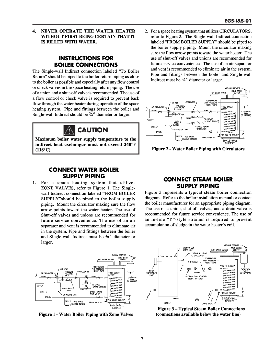 Lochinvar EGS-I&S-01 service manual Instructions For Boiler Connections, Connect Water Boiler Supply Piping 