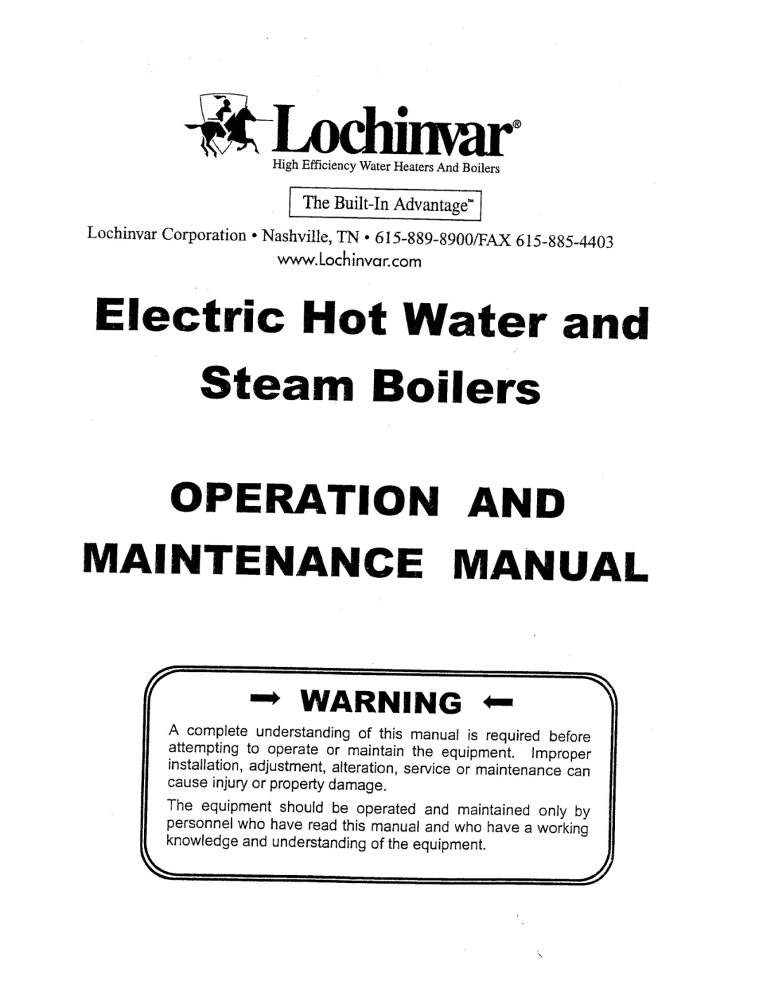 Lochinvar Electric Hot Water and Steam Boilers manual 