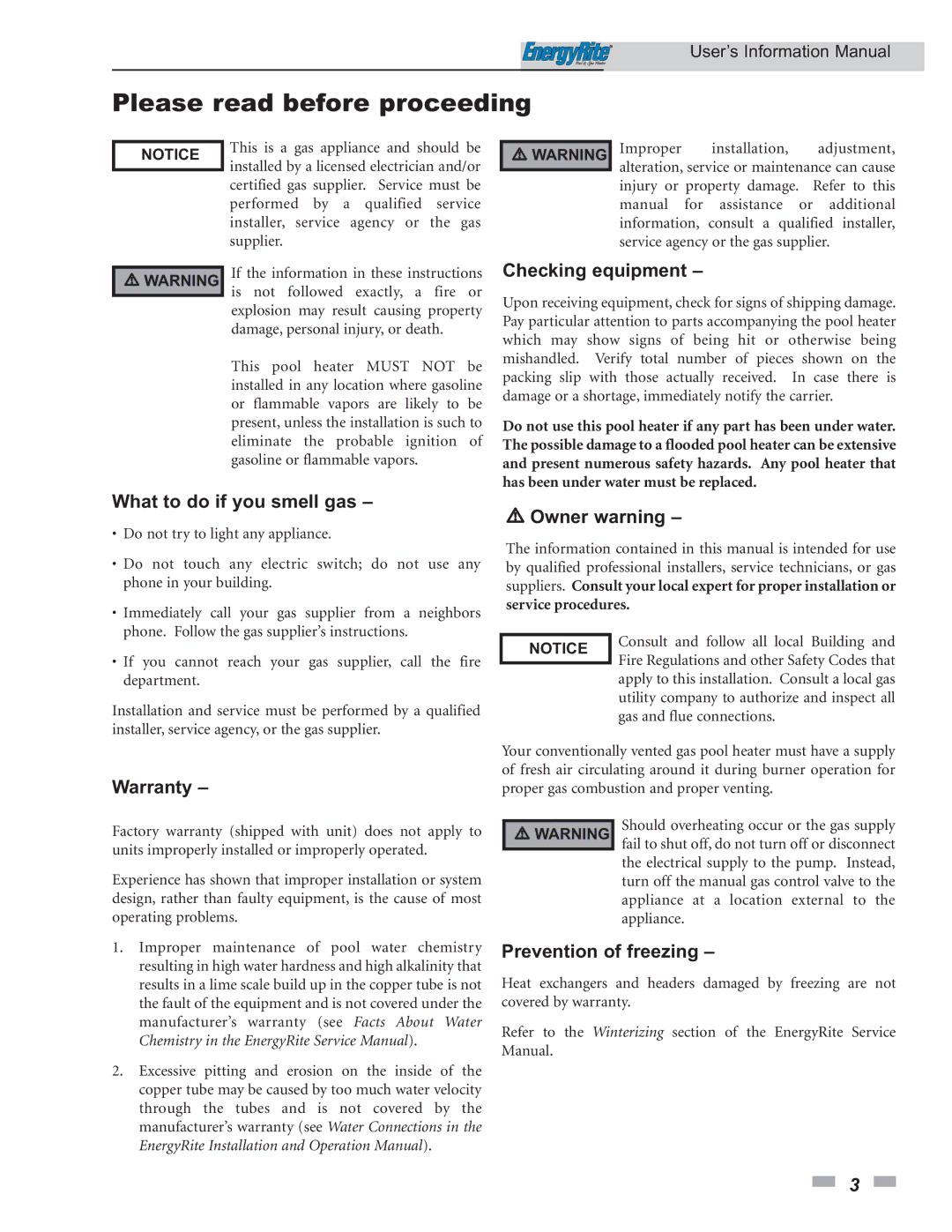 Lochinvar ER402, ER152, ER302, ER202, ER252 manual Please read before proceeding 