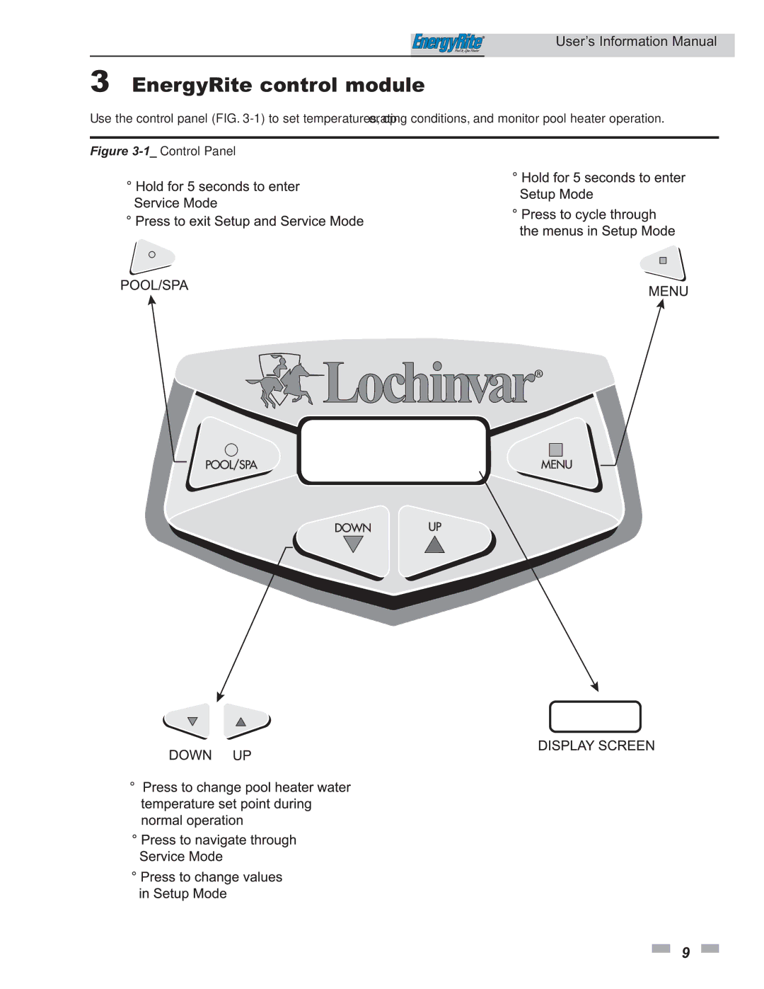 Lochinvar ER252, ER152, ER302, ER202, ER402 manual EnergyRite control module, 1Control Panel 