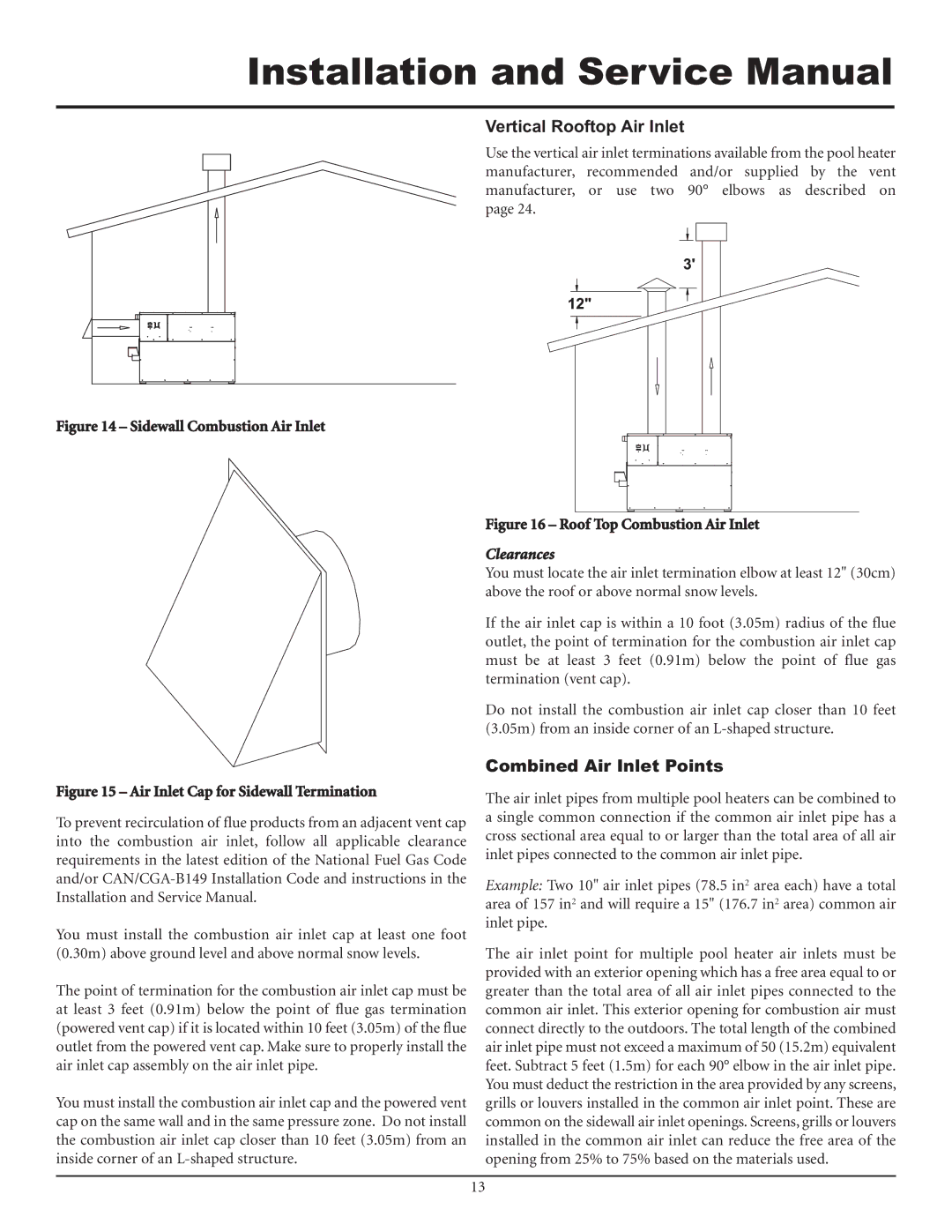 Lochinvar F0600187510 service manual Vertical Rooftop Air Inlet, Combined Air Inlet Points 