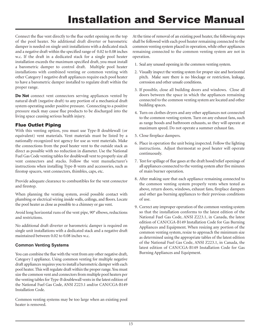 Lochinvar F0600187510 service manual Flue Outlet Piping, Common Venting Systems 