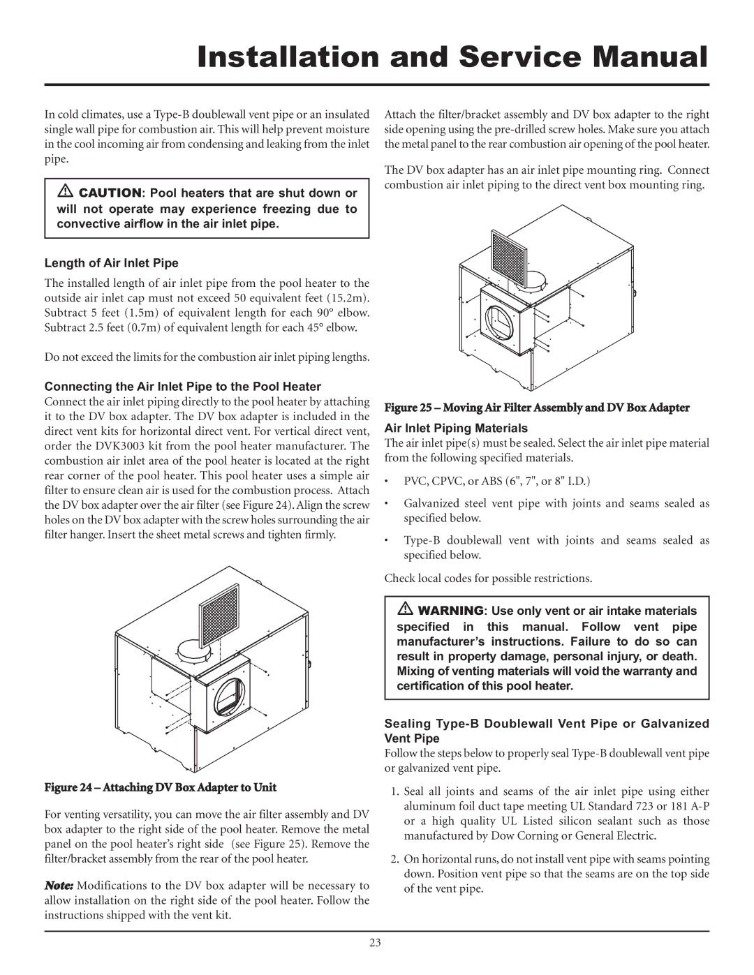 Lochinvar F0600187510 service manual Length of Air Inlet Pipe, Connecting the Air Inlet Pipe to the Pool Heater 