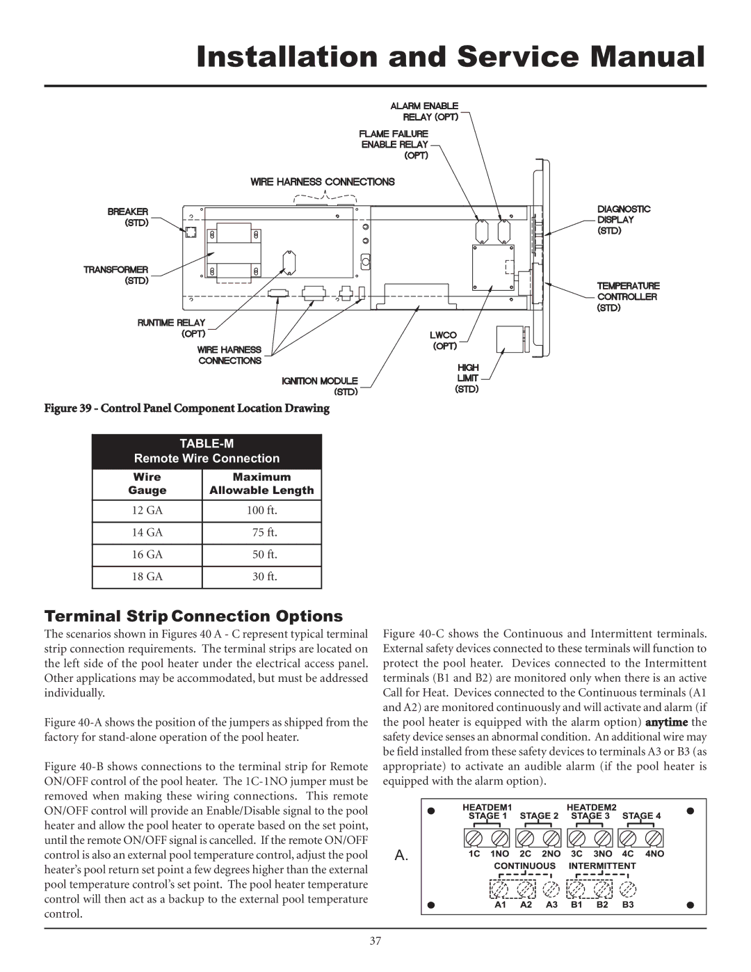 Lochinvar F0600187510 service manual Terminal Strip Connection Options, Table-M 