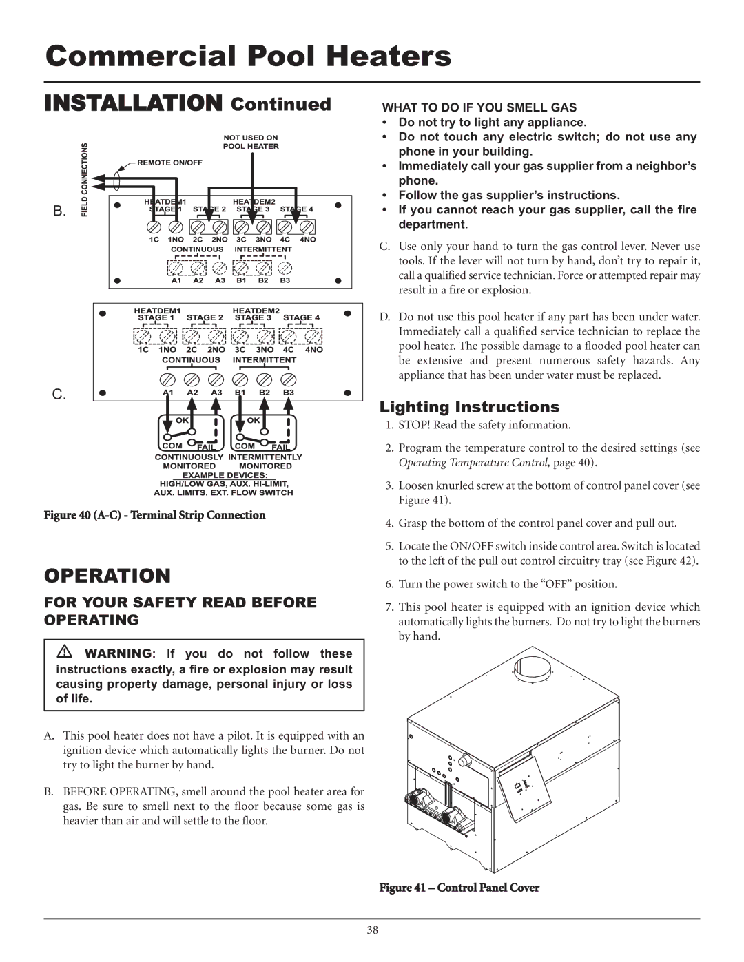 Lochinvar F0600187510 service manual Operation, Lighting Instructions 