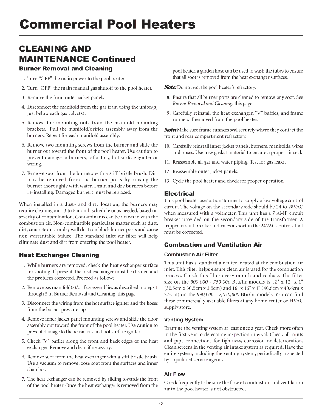 Lochinvar F0600187510 Burner Removal and Cleaning, Heat Exchanger Cleaning, Electrical, Combustion and Ventilation Air 