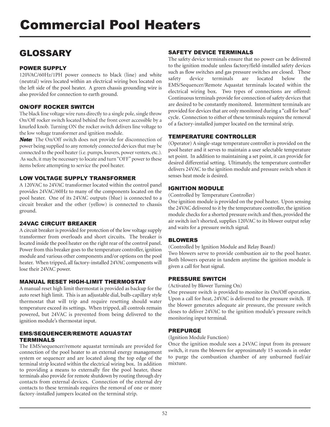 Lochinvar F0600187510 service manual Glossary 