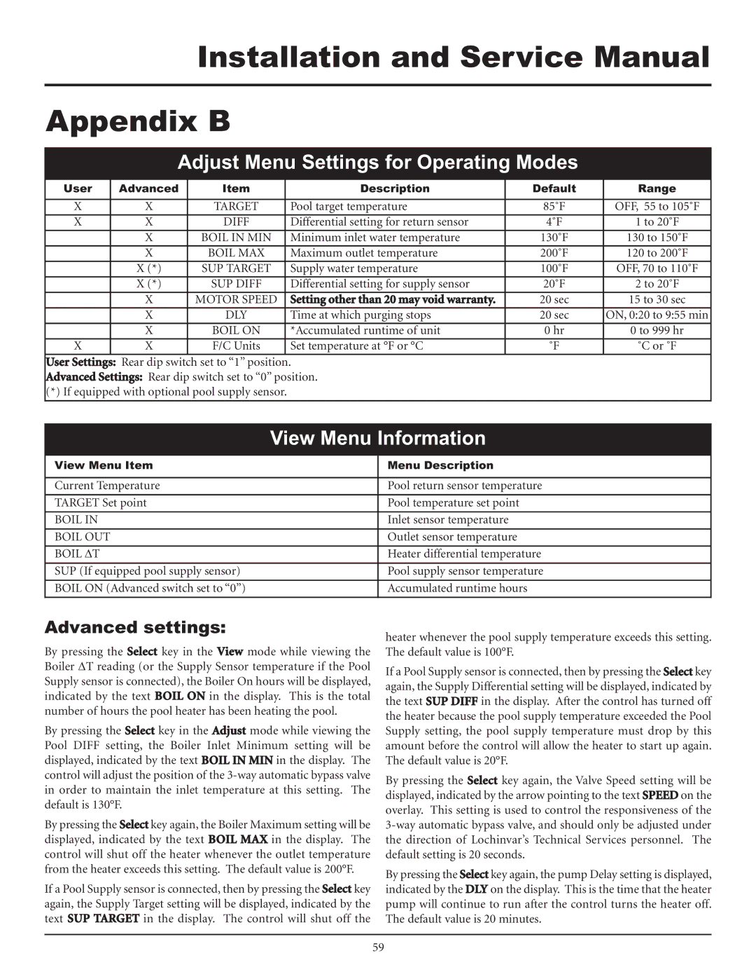 Lochinvar F0600187510 service manual Appendix B 