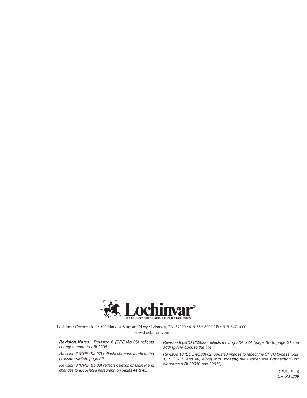 Lochinvar F0600187510 service manual 