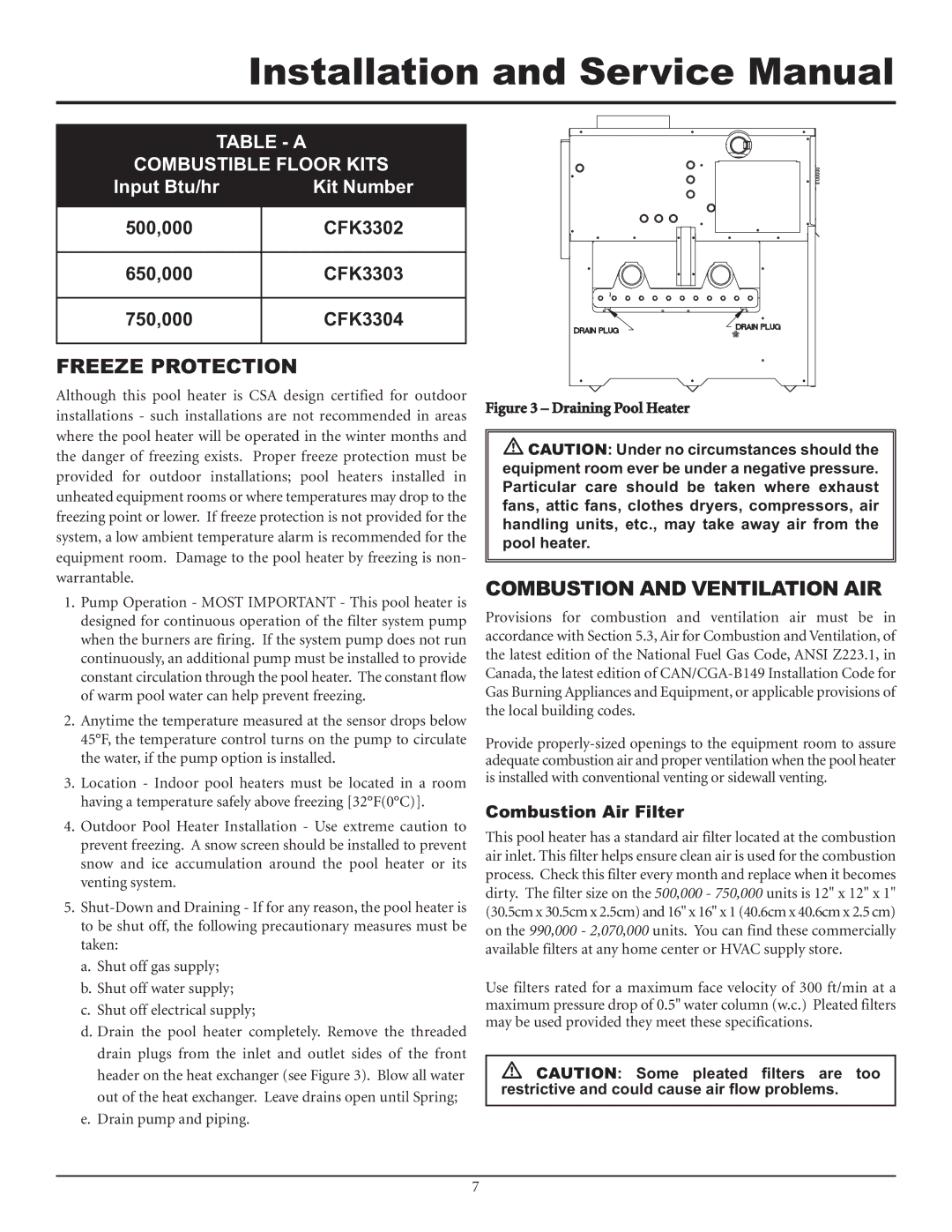 Lochinvar F0600187510 service manual CFK3302, CFK3303, CFK3304, Combustion Air Filter 