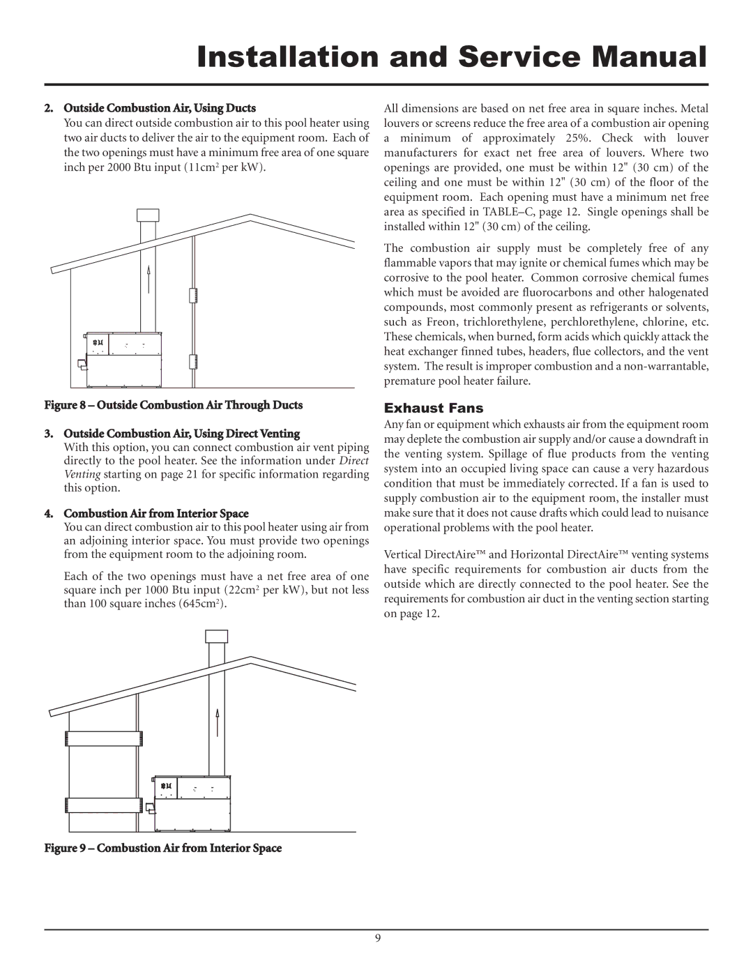 Lochinvar F0600187510 service manual Exhaust Fans, Outside Combustion Air, Using Ducts 