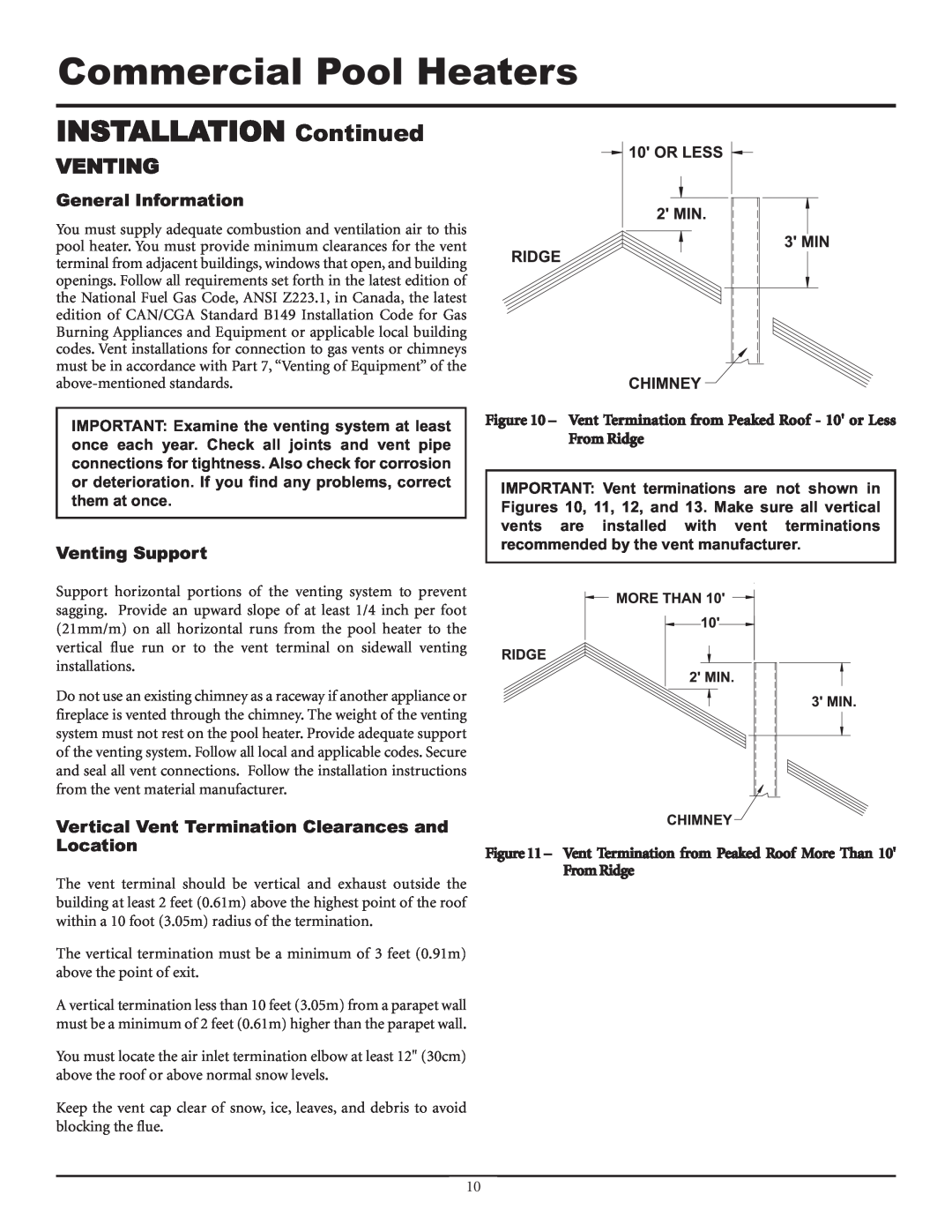Lochinvar F0600187510 General Information, Venting Support, Vertical Vent Termination Clearances and Location 