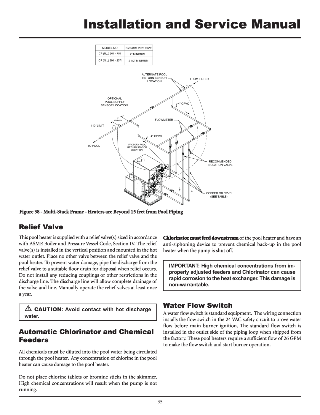 Lochinvar F0600187510 service manual Relief Valve, Automatic Chlorinator and Chemical Feeders, Water Flow Switch 