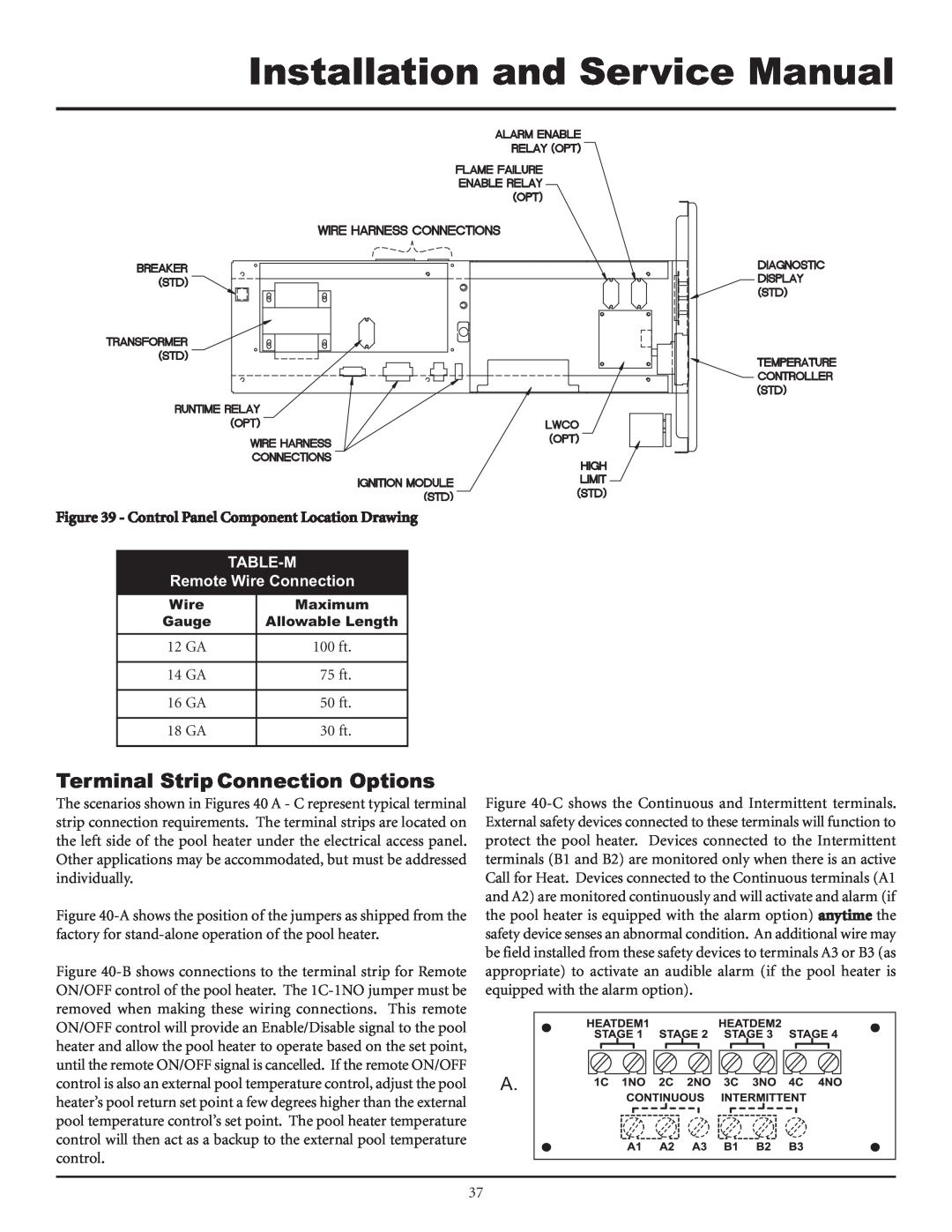 Lochinvar F0600187510 Terminal Strip Connection Options, TABLE-M Remote Wire Connection, Installation and Service Manual 