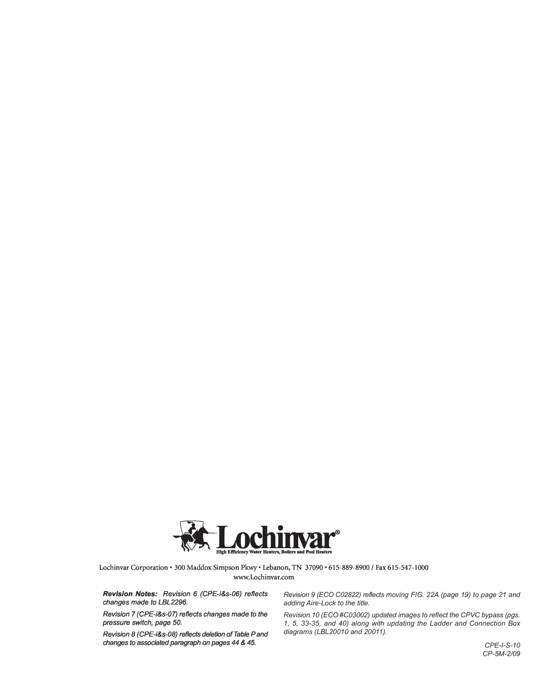 Lochinvar F0600187510 service manual 