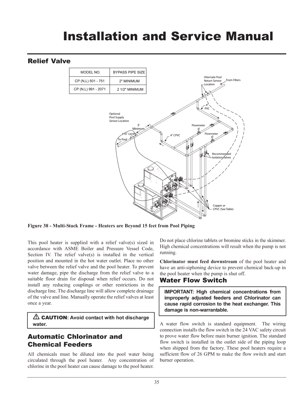 Lochinvar GAS HEATER FOR COMMERICAL POOL APPLICATIONS Relief Valve, Automatic Chlorinator and Chemical Feeders 