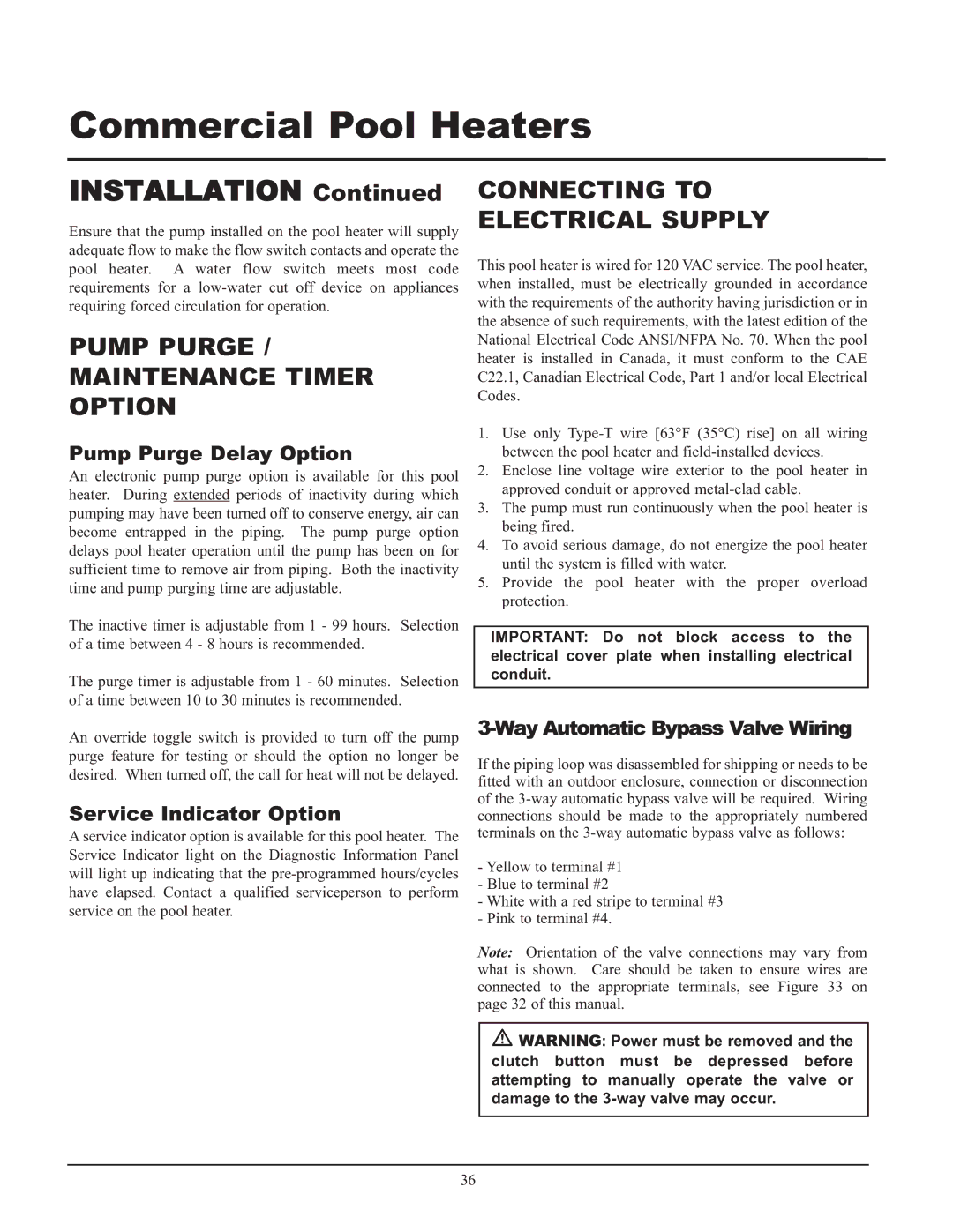 Lochinvar GAS HEATER FOR COMMERICAL POOL APPLICATIONS service manual Pump Purge Delay Option, Service Indicator Option 